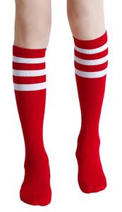 lot 14229 image: Pareberry Boys Girls Over the Calf Striped Retro Tube Socks Cotton Soft Kids Uniforms Costumes Athletics Socks (US, Alpha, One Size, Regular, A02-RedWhite)