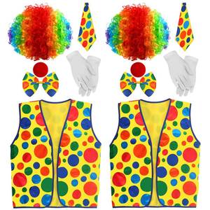 lot 14234 image: Funtery 12 Pcs Clown Costume Set - Clown Nose, Vest, Wig, Bow, Tie, White Gloves for Circus Cosplay Party