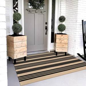 lot 14239 image: OJIA Outdoor Rug 3x5, Black Tan Patio Rug Front Door Mat Outside Entrance