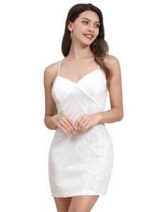 lot 14241 image: Sequin Dress for Women Short Prom Dresses for Teens Girls Dance HOCO Dress Sparkly Spaghetti Straps Bodycon Cocktail Party Dresses Backless Mini Homecoming Dresses Short Summer White S