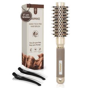 lot 14251 image: AIMIKE Round Hair Brush, 1 inch Barrel with Boar Bristles, Nano Thermal Ceramic & Ionic Tech, for Blow Drying, Styling, Curling and Shine  4 Clips (Gold, Unisex, Fine Hair, Short Hair, Anti-Frizz)