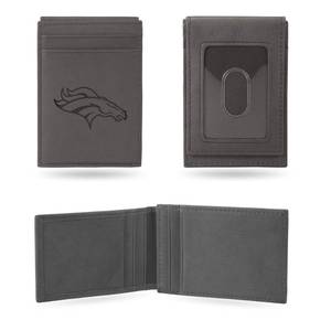 lot 14253 image: Rico Industries NFL Football Denver Broncos Gray Laser Engraved Front Pocket Wallet