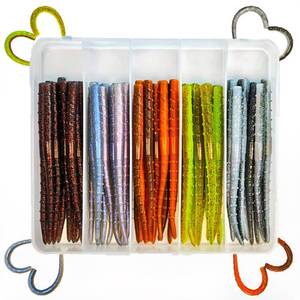 lot 14272 image: Senko Worms for Bass Fishing, 5 Soft Plastic Stick Baits 50PCS, Floating TPE Ned Rig Worm Kit, Durable Stretchy Bass Lures for Wacky, Texas Rig Freshwater Saltwater