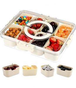 lot 14283 image: ALYBIT Divided Serving Tray with Lid and Handle - Snackle Box Charcuterie Container for Portable Snack Platters - Clear Organizer for Candy, Fruits, Nuts, Snacks