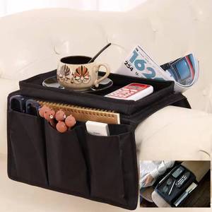 lot 14286 image: Sofa Armrest Organizer with Cup Holder No-Slip Couch Sofa Armrest Organiser Couch Remote Caddy Control Holder with 1 Large Pockets and 3 Small Pockets for Smart Phone Magazines Ipad Drinks (Black)