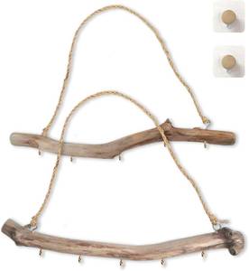 lot 14297 image: Qenk 2Pcs Driftwood Wall Decor, 15 Inch Branch Jewelry Organizer, 5 Hooks