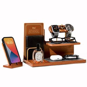 lot 14304 image: UPERGO Valet Tray Wooden Nightstand Organizer, Birthday Gift for Dad