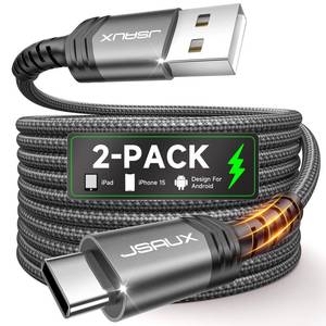 lot 14307 image: JSAUX USB C Cable 2-Pack 6.6ft, USB A to USB C for iPhone, Samsung, Grey