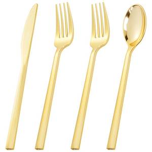 lot 14310 image: Rubtlamp 3 Packs of 60 Pcs Gold Plastic Silverware - 180 Pcs Heavy Duty Disposable Plastic Utensils - Gold Plastic Cutlery Set for Party&Wedding