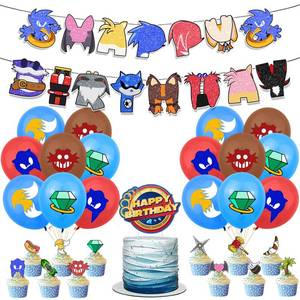 lot 14313 image: Blue Hedgehog Party Decorations,Blue Hedgehog Birthday Supplies Include Birthday Banner,Balloons,Cake Topper and Cupcake Toppers