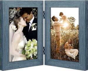 lot 14318 image: Golden State Art, 5x7 Double Picture Frame Vertical Hinged Photo Frame 2 Opening Folding Family Frames Collage, with Real Glass (5x7, Blue, 1-Pack)