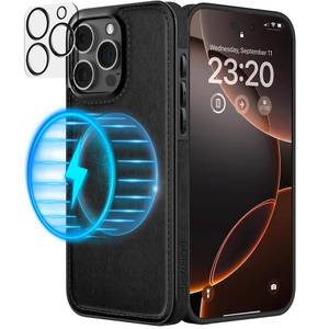 lot 14327 image: LOHASIC for iPhone 16 Pro Max Case Leather with Camera Lens Cover, Compatible with MagSafe Slim Designer Soft Phone Case for Men & Women, Vintage PU Leather Cover 6.9 inch, Black
