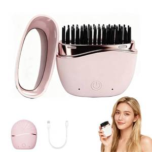 lot 14341 image: SL Euthtion Cordless Mini Hair Straightener Brush - Rechargeable Battery-Powered, Portable with 2 Temperature Settings & Built-in Mirror for Travel, RV, Outdoor