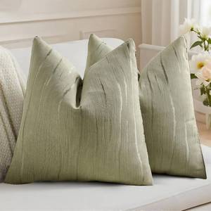 lot 14345 image: HAUSSY 2 Pack Pillow Covers 18x18 Inch, Boho Embossed Decorative Throw Pillows Soft Striped Cushion Cover Home Decor Textured Patten Pillowcase for Couch Living Room Sofa Bed, Olive Green(Covers Only)