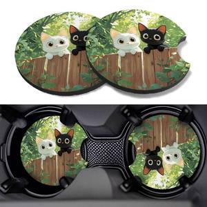 lot 14354 image: GooodiderX Car Cup Coasters,2 Pack Car Coaster, Two Cats