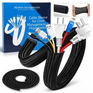 lot 14370 image: Cable Management Sleeve & Cord Organizer for Desks - Wire Management Cover to Wrap & Protect Messy Cables for Computers, TV & Electronics - 10 ft x 0.5