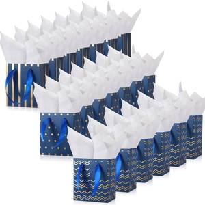lot 19601 image: Tenare 24 Small Gift Bags Mini Metallic Party Paper Bags Bulk Tiny with Handles Tissue Paper for Jewelry Gift Wrap Wedding Holiday Birthday Graduation(4 x 2.8 x 4.5 Inch,Blue Gold)
