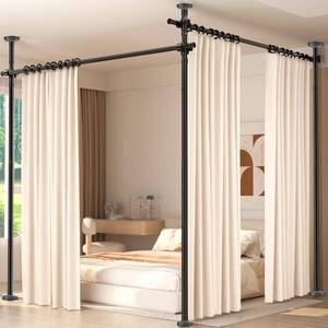 lot 19608 image: Room Divider for Room Separation,4-10ft(H) 28-140inch(W) Adjustable Temporary Privacy Wall Divider, Tension Curtain Rods No Drilling, Heavy Duty Partition Space Separator Freestanding,Black
