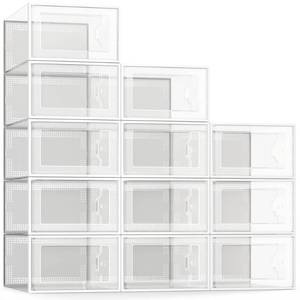 lot 19612 image: SEE SPRING 12 Pack Shoe Storage Box, Clear Plastic Stackable Shoe Organizer for Closet, Space Saving Foldable Shoe Rack Sneaker Container Bin Holder