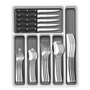 lot 19613 image: 49-Piece Silverware Set with Organizer, Heavy Duty Stainless Steel Flatware Set for 8, Cutlery Utensil Sets with Steak Knives, Rust-proof, Mirror Polished, Dishwasher Safe, Heavy Duty