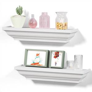 lot 19619 image: Alsonerbay 17-Inch Crown Molding Solid Wood Floating Shelves 2-Pack, White
