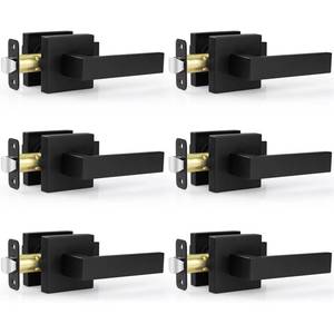 lot 19621 image: Estmoon 6 Pack Door Handles Matte Black - Passage Door Knobs Interior Square Door Levers, Heavy Duty Non-Locking Leversets Hall Closet Handles, Reversible for Right & Left Sided Doors