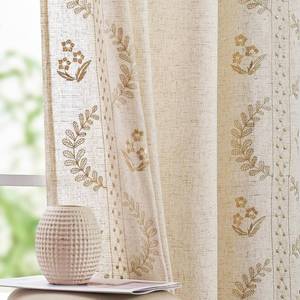 lot 20285 image: jinchan Floral Linen Curtains 84 Inch Farmhouse Back Tab 2 Panels Beige