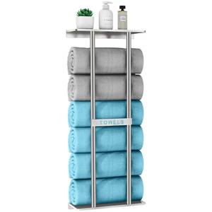 lot 20302 image: STWWO Bathroom Towel Storage for Bathroom, Wall Towel Rack for Rolled Towels, 30 inch Towel Holder Wall Mounted with Metal Shelf Can Holds 6 Large Towels, Brushed Nickel ( Missing Pieces)