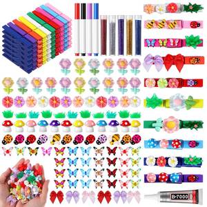 lot 20305 image: Oqqlin 100 Pcs Cheer Pins Spirit Clips, Include 100 Pcs Colorful Wooden Cheer Pins for Cheerleaders 120 Mini Animals, 30 Bows 4 Sheets Rhinestone Stickers 4 Watercolor Pens for Team, Classroom