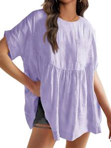 lot 20307 image: Tankaneo Womens Summer Babydoll Tops Casual Loose Fit Peplum Oversized Tunic Shirts Light Purple Large