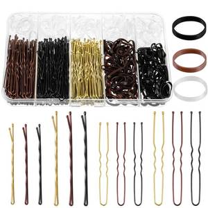 lot 20325 image: 480 Pcs Bobby Pins Hair Pins Kit, U Shaped Hair Pins for Buns, Hair Pins for Women, Hair Rubber Bands with Box, 22.362.76inch Black Bobby Pins Brown Hair Blonde Hair Pins for Styling