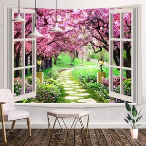 lot 20327 image: MEETSIOY Cherry Blossom Path Tapestry Scenery Art Wall Tapestries W60 x H40