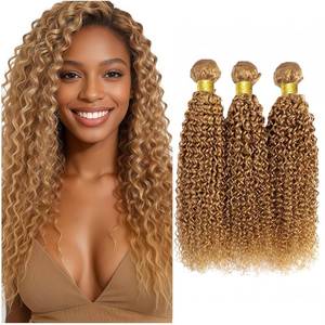 lot 20329 image: KODRHAR Honey Blonde Bundles Human Hair Jerry Curly Mixed Length 3 Bundles 22 24 26 Inch Double Weft Soft Curly Bundles Human Hair 27 Color