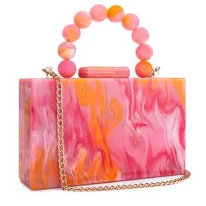 lot 20350 image: Acrylic Purses Evening Clutch Bag Marbling Handbags for Women Cross Body Bag with Pearl Chain Formal Wedding Prom Party(Orange)