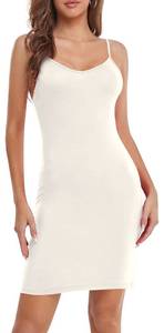 lot 20359 image: Qzzater Womens Basic Under Dress Adjustable Spaghetti Straps Full Slips Sexy Chemise Nightgown V Neck Nightwear Off White XX-Large