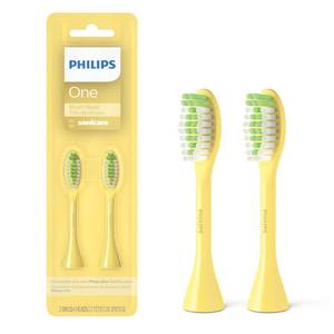 lot 20368 image: Philips One by Sonicare Genuine Replacement Electric Toothbrush Heads, 2 Brush Head Pack Up to 6 Month Supply, Mango Yellow, BH102202