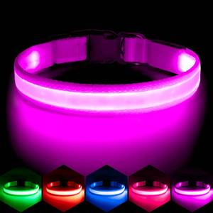 lot 20371 image: VIZPET LED Dog Collar, Light up Dog Collar Adjustable Safety Glowing Collar Large Purple
