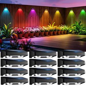 lot 20373 image: nibuuecer Solar Fence Lights Outdoor, 12 Pack Color Changing Fence Lights Solar Powered with 9 RGB Colors & 11 Lighting Modes, IP65 Waterproof Dusk to Dawn Fence Lights for Patio, Deck, Wall, Backyard