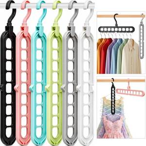 lot 20376 image: Closet Organizers and Storage,College Dorm Room Essentials,Pack of 6 Multifunctional Organizer Magic Space Saving Hangers with 9 Holes Storage Organization for Wardrobe Closet