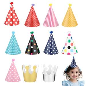 lot 20402 image: Thinp 11 Pcs Adorable Party Hats Set - 9 Cone Hats with Pom Poms & 2 Paper Crowns for Pet Birthday Party Decor ( 3 Pack)