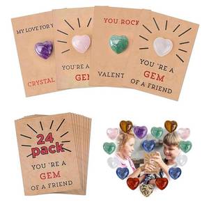 lot 20413 image: 24Pack Valentines Cards with Heart-Shaped Crystal Stones, Heart-Shape Crystal Valentines Cards, YOURE A GEM OF A FRIEND, Valentines Gift Cards for Kids School Class Classroom (Random acrylic stones)