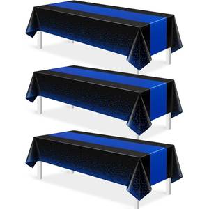 lot 20438 image: MASHAN 3Pcs Black and Blue Tablecloth Party Decorations,Plastic Black Table Cloth Printed Blue Table Runner Disposable Rectangle Cover for Birthday Wedding Anniversary Graduation Party,54 x108 Inch ( Blue Polka Dot Design)