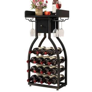 lot 1164 image: IBUYKE Wine Rack Freestanding Floor,15 Bottles,Glass Holder,Black TMJ908B