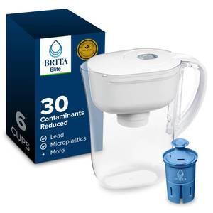 lot 1170 image: Brita Water Pitcher, Metro Elite Filter, Removes 99% of Lead, Includes 1 Filter, 6-Cup Capacity, White