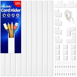 lot 1172 image: Delamu 157in Cord Hider Wall, TV Cable Hider Cord Covers for Wires on Wall, Large Cable Management Raceway, Paintable Wire Hiders Wire Covers for Cords for TV on Walls, 10 X L15.7 W1.18 H0.6in, White