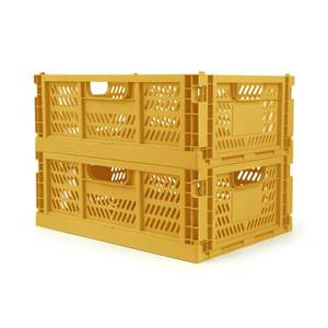 lot 1174 image: A 2 Pack Stackable Storage Crates, Plastic Foldable Baskets Large Golden