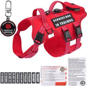 lot 1180 image: Service Dog Harness, Adjustable Service Dog Vest  ID Tag 50 ADA Cards, 10 PCS Removable Patches, Red ESA Pet Harness with Locator Holder for Small Medium Large Dogs, No-Pull Dogs Vest Harnesses