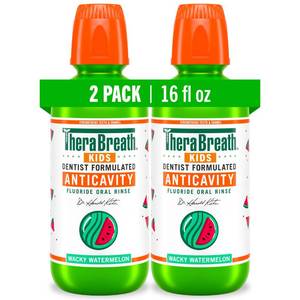lot 1191 image: TheraBreath Kids Mouthwash with Fluoride, Organic Wacky Watermelon, Anticavity, 16 fl oz (2 Pack)