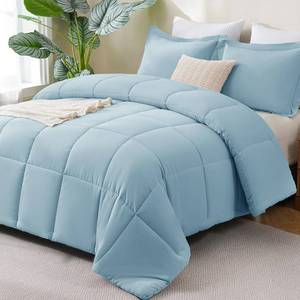 lot 1200 image: CozyLux Queen Size Comforter Set, 3-Piece Box-Stitched, Light Blue