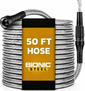 lot 1201 image: BIONIC STEEL 50 Ft Metal Garden Hose with Sprayer Nozzle